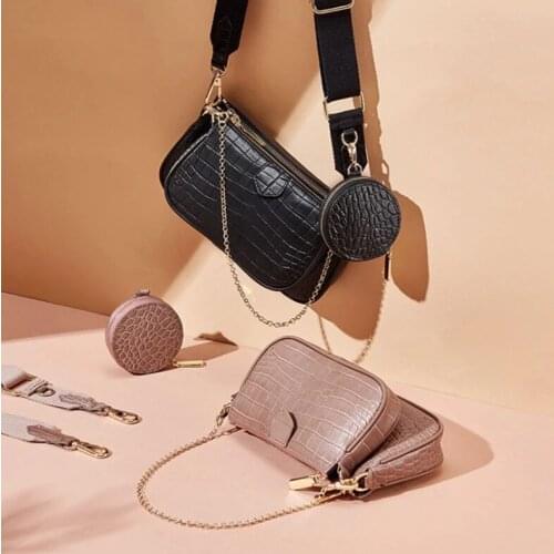 Custom letters crocodile print cow leather hobo bag 3 in 1 women cross body bag genuine leather shoulder bag with coin purse