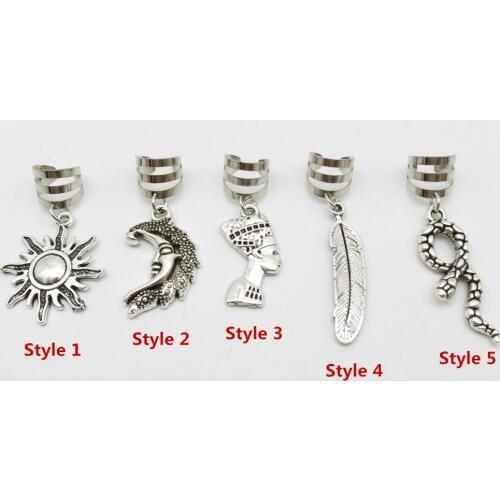 5Pcs/Pack Silver plated different 5 styles Charm adjustable hair braid dread dreadlock beads clips cuffs hair accessories