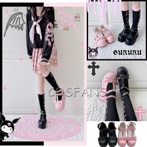 5 colors Lolita Shoes Kawaii Shoes Loli Devilian Little Bat Style Bowknot Demon Dark Goth Punk Platform Cosplay LoliShoes 34-39