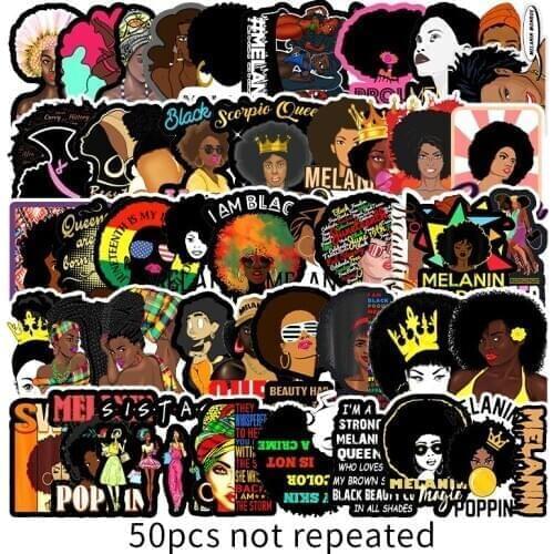 50PCS Fashion Inspirational Melanin Poppin Black Girl Sticker For DIY Luggage Laptop Skateboard Motorcycle Decal Stickers