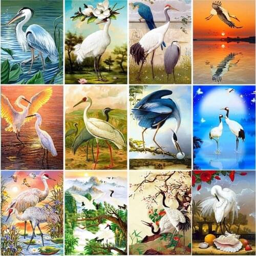 DIY 5D Diamond Painting Red-crowned Diamond Embroidery Stitch Landscape Crane Cross Full Round Drill Rhinestones Art Gift Decor