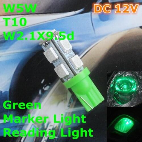 12V LED Green Color Car Bulb Lamp T10(9*5050 SMD)W5W W2.1X9.5d for Signal Top Reading Width Light