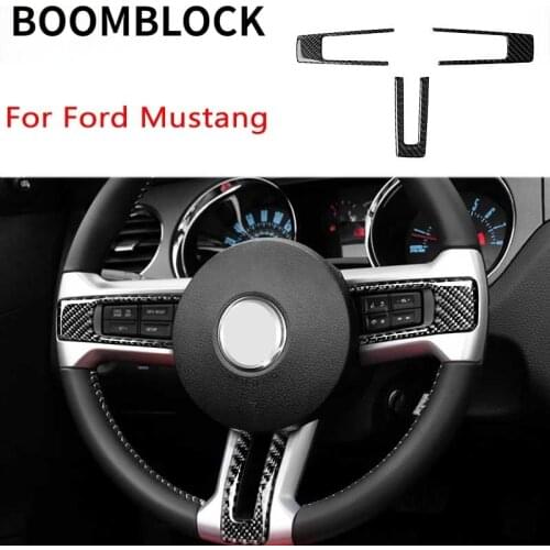 BOOMBLOCK For Ford Mustang 2009-2013 Interior Accessories Carbon Fiber Car Steering Wheel Panel Cover Sticker RHD LHD Decoration