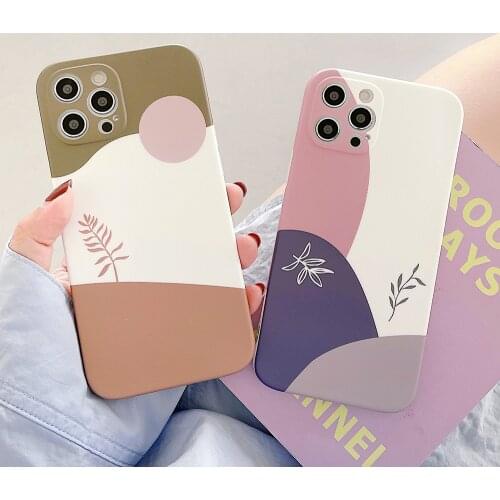 Ins Abstract Art Flower Leaf Phone Case For iPhone 12 11 Pro Max X XR XS Max 8 7 Plus SE 2020 12 Mini Soft IMD Bumper Back Cover