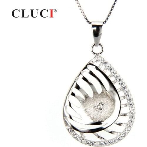 CLUCI Silver 925 Oval Women Pendant for Necklace Jewelry 925 Sterling Silver Waterdrop Shaped Pearl Pendant Mounting SP084SB