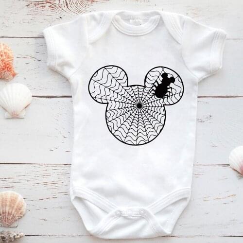 Toddler Jumpsuit Spider Web Mickey Mouse Head Disney Baby Onesie Girl Boy Graphic Funny Harajuku Infant Clothes
