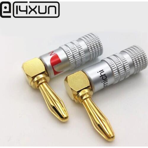 EClyxun 2pcs Brass 90 Degree Right Angle 4mm Banana Plug For Video 24K Gold Plated Speaker Adapter Audio Connector