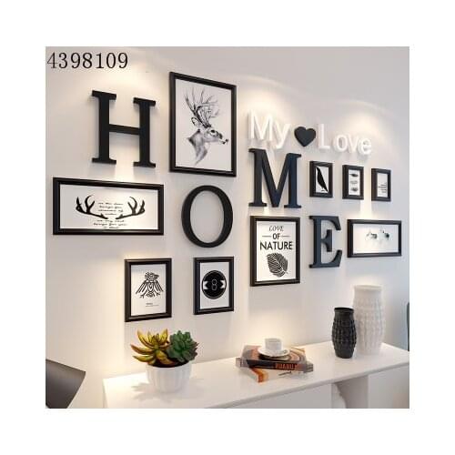 European and American style 9pcs black white retro photo frame family wooden photo frame wall decoration photo frame combination