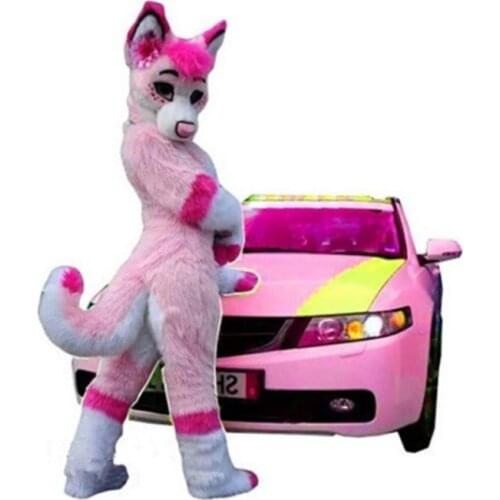 Hot sale ohlees actual picture photo pink Fursuit Husky Wolf mascot costumes character Head fancy party costume adult size