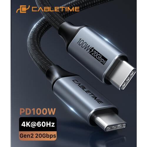 CABLETIME USB C Cable Gen 2 20Gbps PD100W Fast Charge 4K 60Hz USB C 3.2 Cable for Laptop Macbook Pro Dell C414