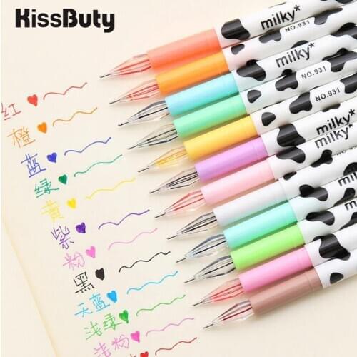 KissButy 12Pcs/Set Milky Cow 12 Color Diamond Pen Gel Cartoon Creative Bullet diary Drawing Painting Stationery School Supplie