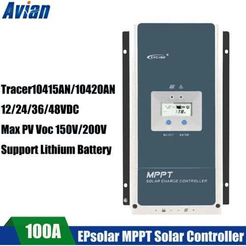 Epever MPPT 100A Solar Charge Controller Tracer10415/10420AN 12V 24V 36V 48V Auto for Max 200V PV Input Support Lithium Battery