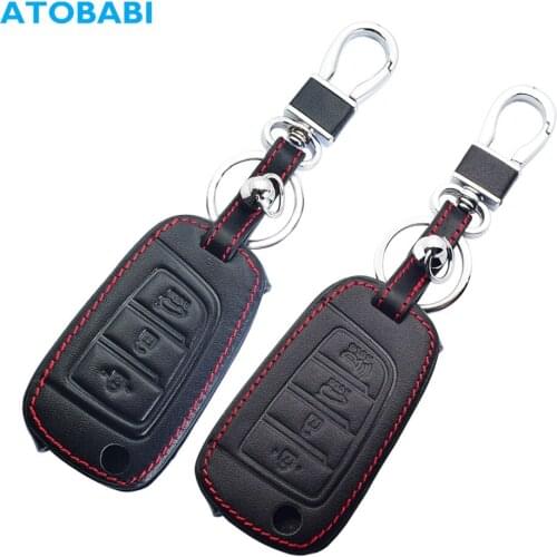 Leather Car Key Cases Folding Remote Fobs Protector Cover For Hyundai Santa Fe Kona Sonata Veloster Accent Elantra GT Hatchback