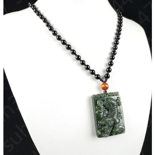 Beautiful Natural Hetian Jade Tiger Pendant Necklace Fashion Charm Jewelry Amulet Hot free shipping