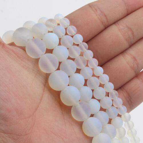 4mm-12mm Natural Stone Dull Polish Matte White Opal Round Loose Beads for Needlework Jewelry Making Handmade Diy Bracelet 15