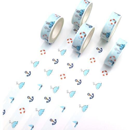1 PCS Creative Lifebuoy Whale Pattern Washi Tape DIY Decorative Tape Color Paper Office Adhesive Stationery Masking Tape Sticker