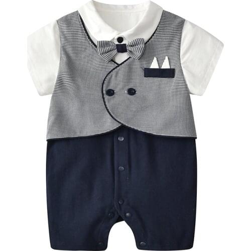 Summer Elegant Newborn Baby Romper Infant Clothes Short Baby Boy Clothes Gentleman Birthday Party Infant Clothing Baby Costume