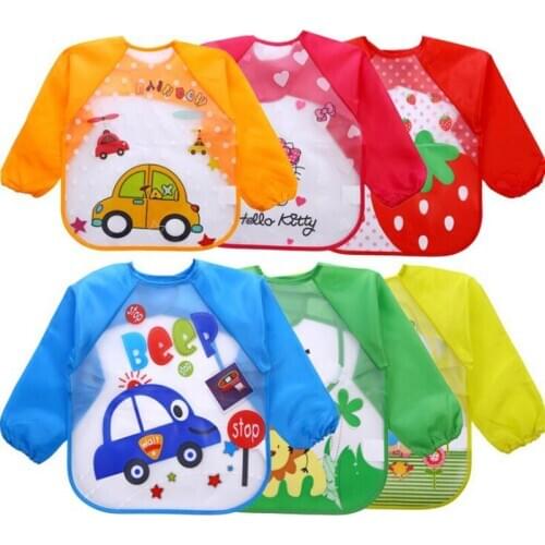 Cute Cartoon Animals Baby Bibs Waterproof Colorful Children Bib Full Sleeve Bibs Children Apron Long Sleeve Feeding Bibs