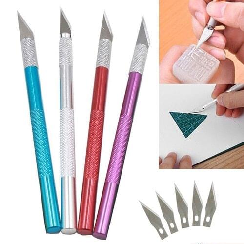 1 Set Multi-color Scalpel Metal Handle Knife With 6Pcs Blade Engraving Cutter Utility Handcraft Sculpture DIY