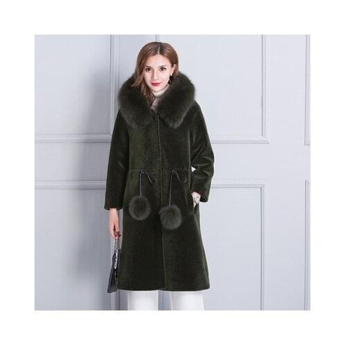 Fashion New 2020 Autumn Winter Real Sheep Leather Fur Coat For Women 2020 New Mink Fur collar Warm Long Overcoat LX1176