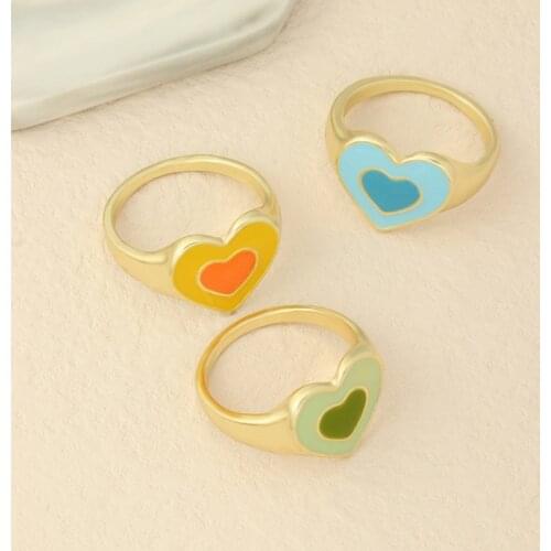 Fashion Two-color Double Hearts Rings for Men Green Blue Yellow Glaze Anillos Girl Knuckle Heart Ring Women Hip Hop Jewelry Gift