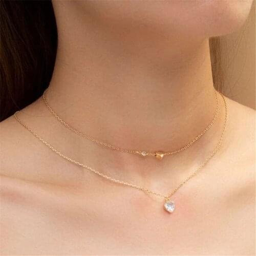 Vintage Fashion Multilevel Geometry Necklaces For Women Female 2021 New Golden Crystal Heart Pendant Jewelry Gift Wholesale