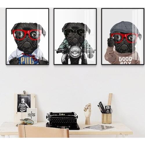 Cartoon Cute Pug Modern Poster and Print Canvas Painting Nursery Wall Art Picture for Living Room Kids Bedroom Nordic Home Decor