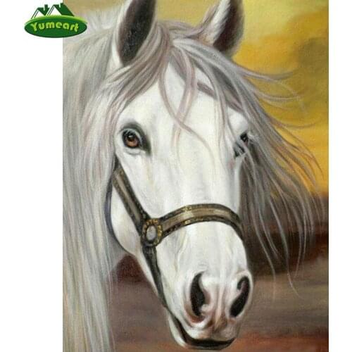 YUMEART 5D Full Mosaic Pasted Diamond Painting Animals DIY Diamond Embroidery White Horse Cross Stitch Kits Crafts Wall Sticker