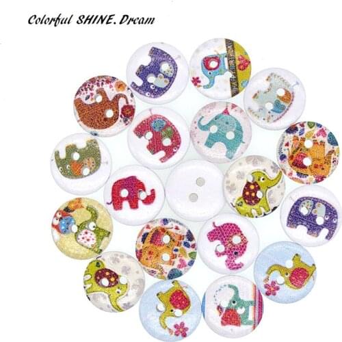 20PCs Wholesale Natural Wooden B\uttons Round Cute Elephant Design Scrapbooking Sewing Accessories DIY Craft 2 Holes 15mm Dia