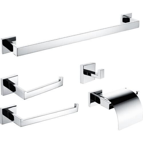 SUS304 Chrome Bathroom Hardware Set Towel Bar Rack Toilet Paper Holder Robe Hook Stainless Steel Polished Bathroom Accessories