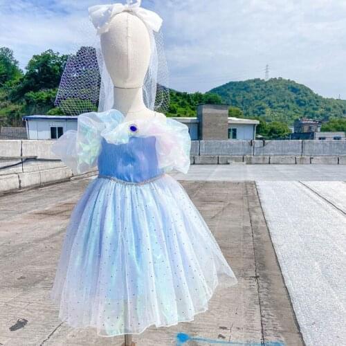 New Kids Clothes Girls Summer Dress Princess Birthday Dress Off-shoulder Sequined Dot Mesh Dress Children Dresses Vestidos 18M-7