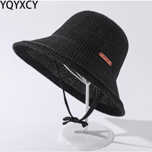 YQYXCY Bucket Hat Women Outdoor Sunscreen Fisherman Cap Windproof Breathable Big Brim Solid Color Korean 2021 New