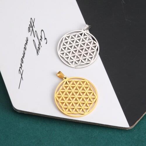 Dropshipping 1pcs Flower of Life Charms DIY Handmade Jewelry Accessories Stainless Steel Yoga Mandala Pendants Making Bulk 30*32