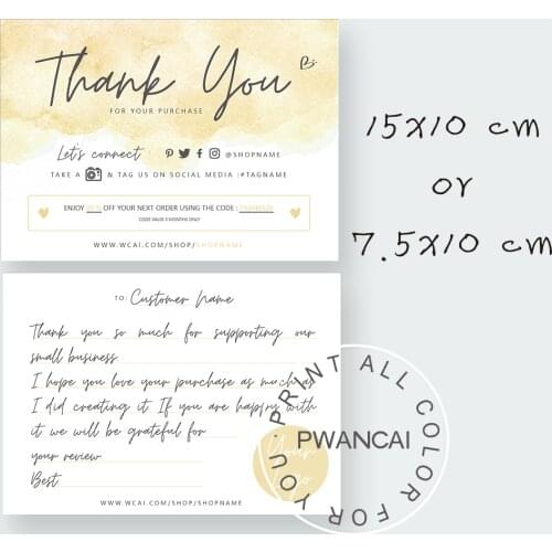 Ecru Yellow Elegant Thank you Media Social Cards,Custom Small Business Thank You Cards For Your Purchase 7.5X10cm or 10X15cm