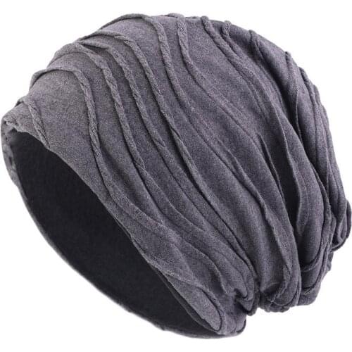 Women Man Cotton Folds Solid Color Beanies Chemo Cap Hair Loss Stretch Turban Winter Autumn Hat for Lady Thin Beanie Hip Hop Cap