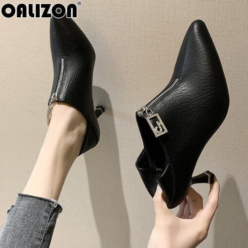 Ladies Women Stylish Mid Heels Stiletto Zipper Slip On Shoes Woman Stilettos High Heels Pumps Loafers Lazy Slippers Slides Shoes