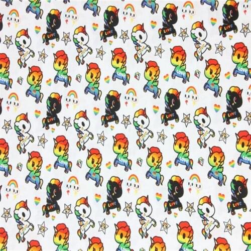 Cartoon Unicorns Print White 100% Cotton Fabric for Girl Clothes Bedding Set Hometextile Cushion Cover Backpack DIY