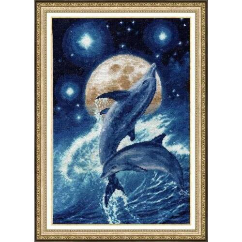 High Quality Lovely Counted Cross Stitch Kit Dolphin Dolphins in Starry Night Star Stars