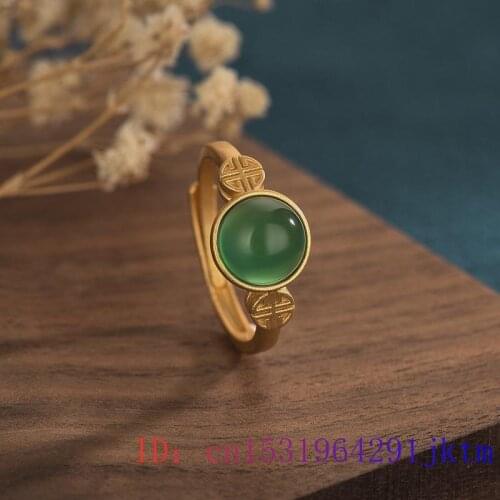 Green Jade Ring Zircon 925 Silver Gemstone Natural Charm Gifts Women Fashion Jewelry Crystal Amulet Chalcedony
