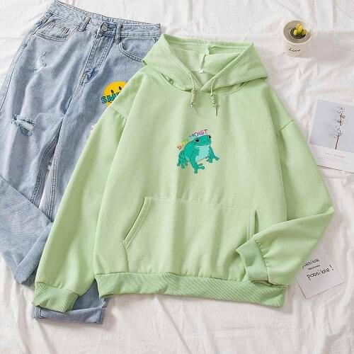 Hoodie Outfit Green Frog Oversized Hoodie Kawaii Pullover Aesthetic Tops Jackets for Girls Women Cotton Long Sleeve Pullovers