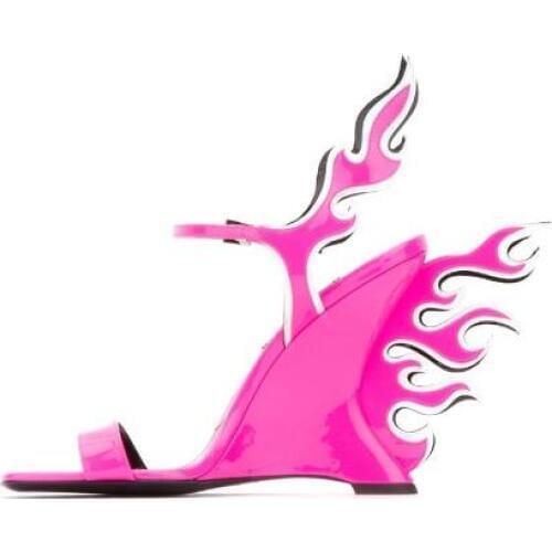 Moraima Snc Fashion Strange Heels Sandal for Woman Summer Open Toe Ankle Strap Wedge Shoes Flame Pattern Heels Gladiator Sandal