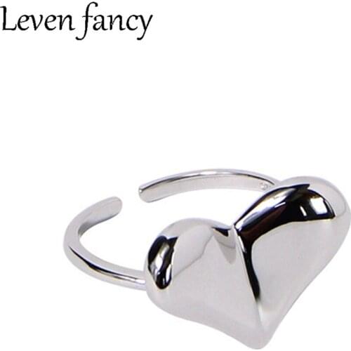 925 Sterling Silver Ring Hyperbole Big Heart Ring For Women Girl Adjustable Ring Punk Bumpy Fine Jewelry 925 Niche Korean Gift