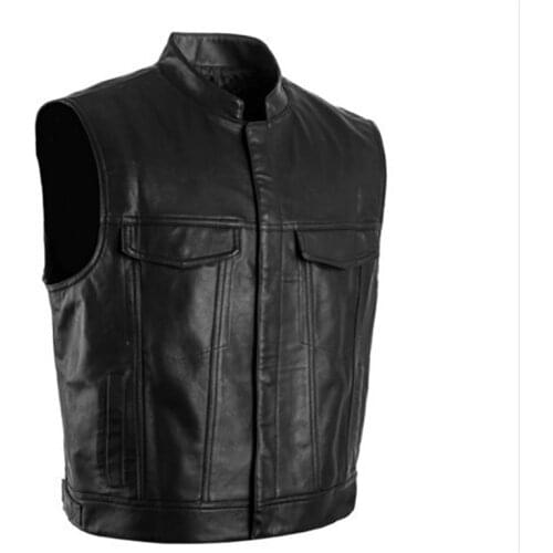 Men Vest Black Biker Motorcycle Hip Hop Waistcoat Male Faux Leather Punk Spring Sleeveless Leather Vest Plus Size Loose Casual