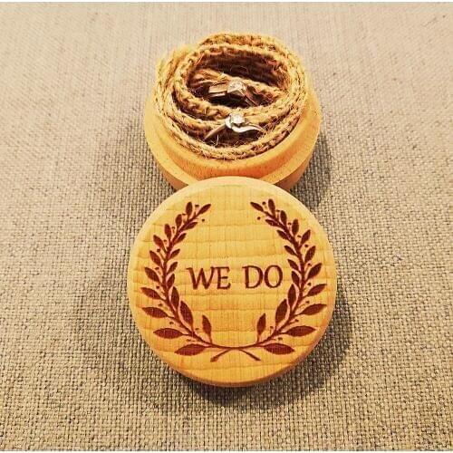 1pcs Round Rustic We Do with Wreath Wedding Ring Box Weddings Bridal Shower Ring Jewelry Keepsake Holder Box Wooden Boxes