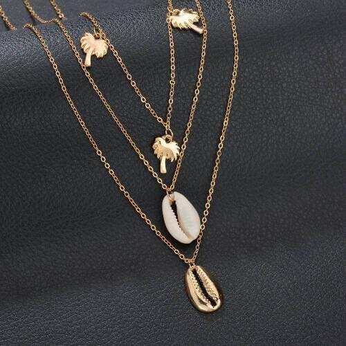 1PC Creative wild sea style geometric girl accessories Simple coconut tree shell pendant multi-layer necklace