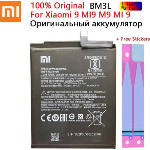 100% Original Replacement Battery For Xiaomi 9 MI9 M9 MI 9 BM3L Genuine Phone Battery 3300mAh With Tools