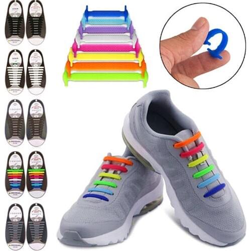 16pcs/set Lazy Silicone Shoelaces Unisex Colorful Elastic No Tie Running Sneakers Anti-dropping Shoe Laces Shoes Accessories