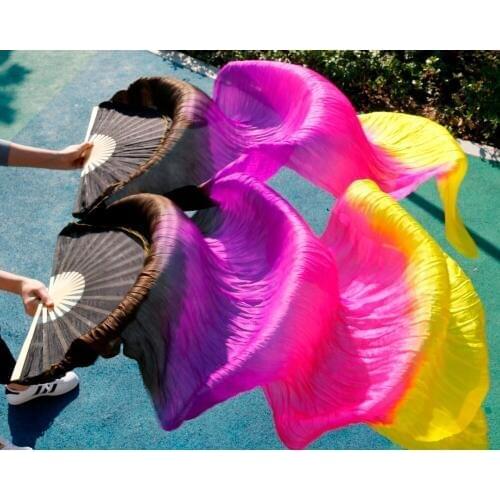 2018 female high quality Chinese silk veils dance fans Pair of belly dancing fans cheap hot sale Black + Purple +Rose+ Yellow
