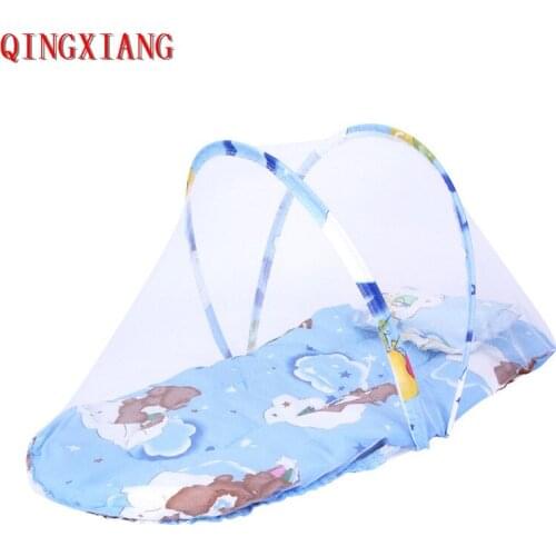 2021 Small Size Portable Foldable Baby Mosquito Net Blue Pink 4 Pieces Include Pillow with Sleeping Pad Rede De Mosquitos