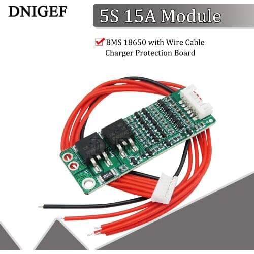5S 15A Li-ion Lithium Battery BMS 18650 with Wire Cable Charger Protection Board 18V 21V Cell Protection Circuit